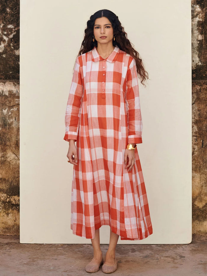 Orange Cotton Handloom Dress For Women's