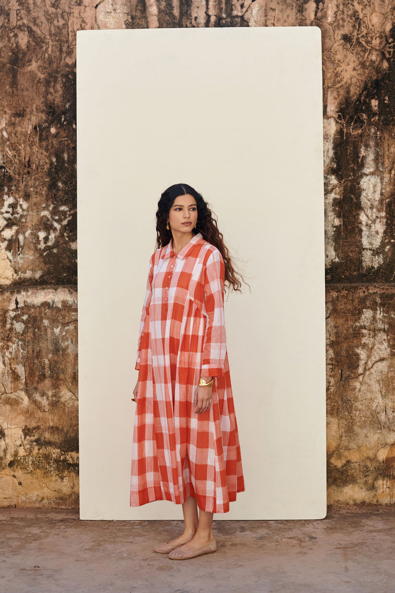 Orange Cotton Handloom Dress For Women's