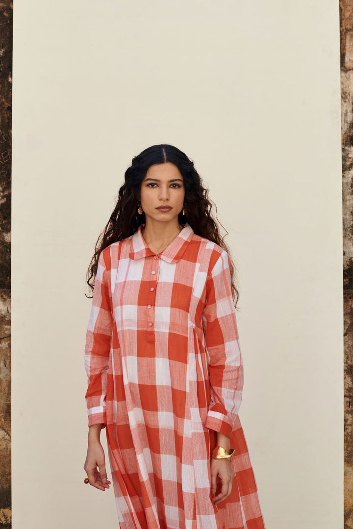 Orange Cotton Handloom Dress For Women's