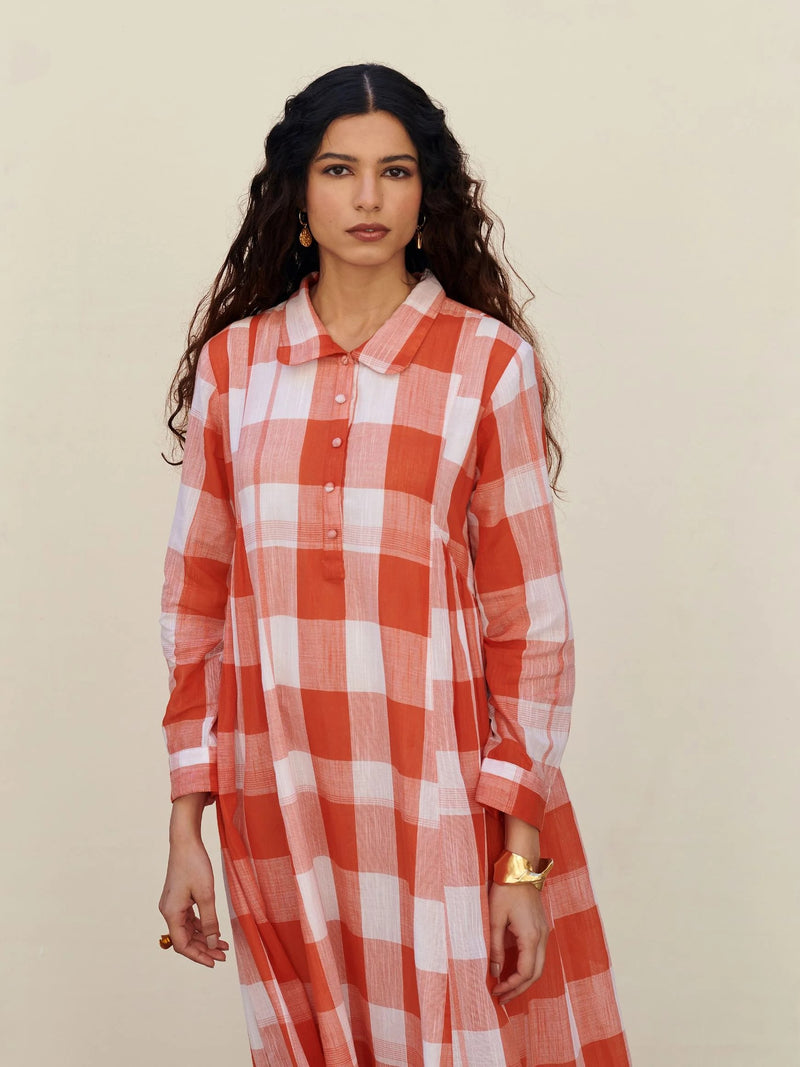 Orange Cotton Handloom Dress For Women's