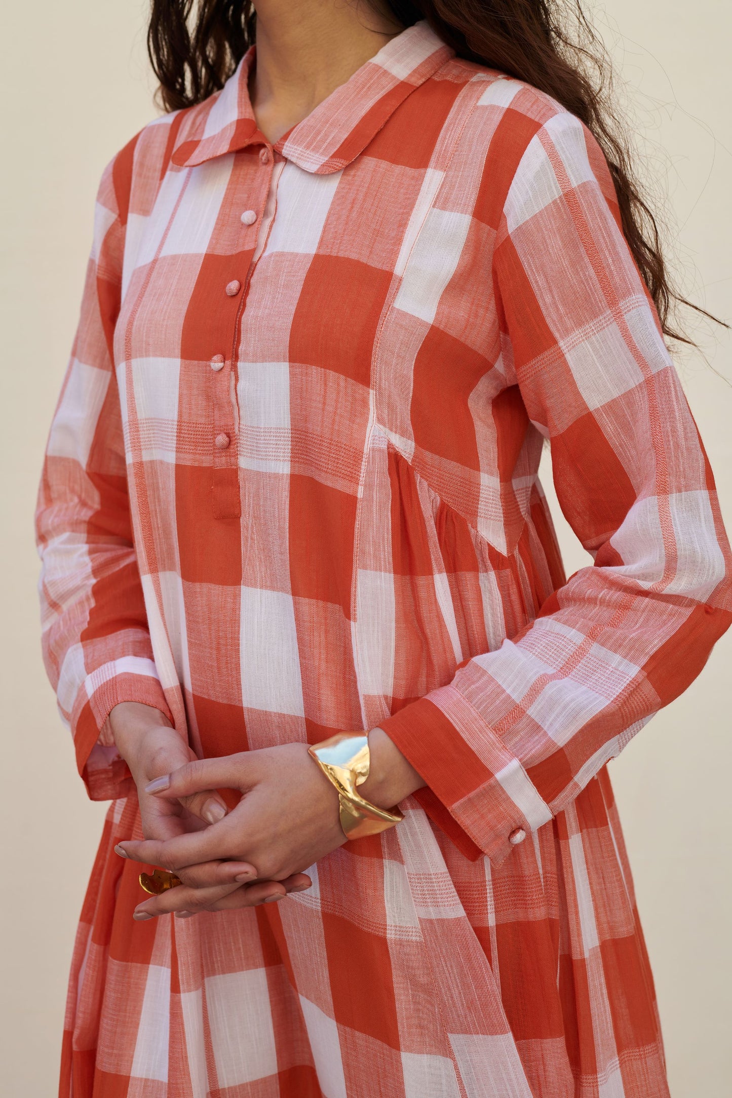Orange Cotton Handloom Dress For Women's