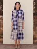 Blue Cotton Handloom Collar Neck Dress For Women's