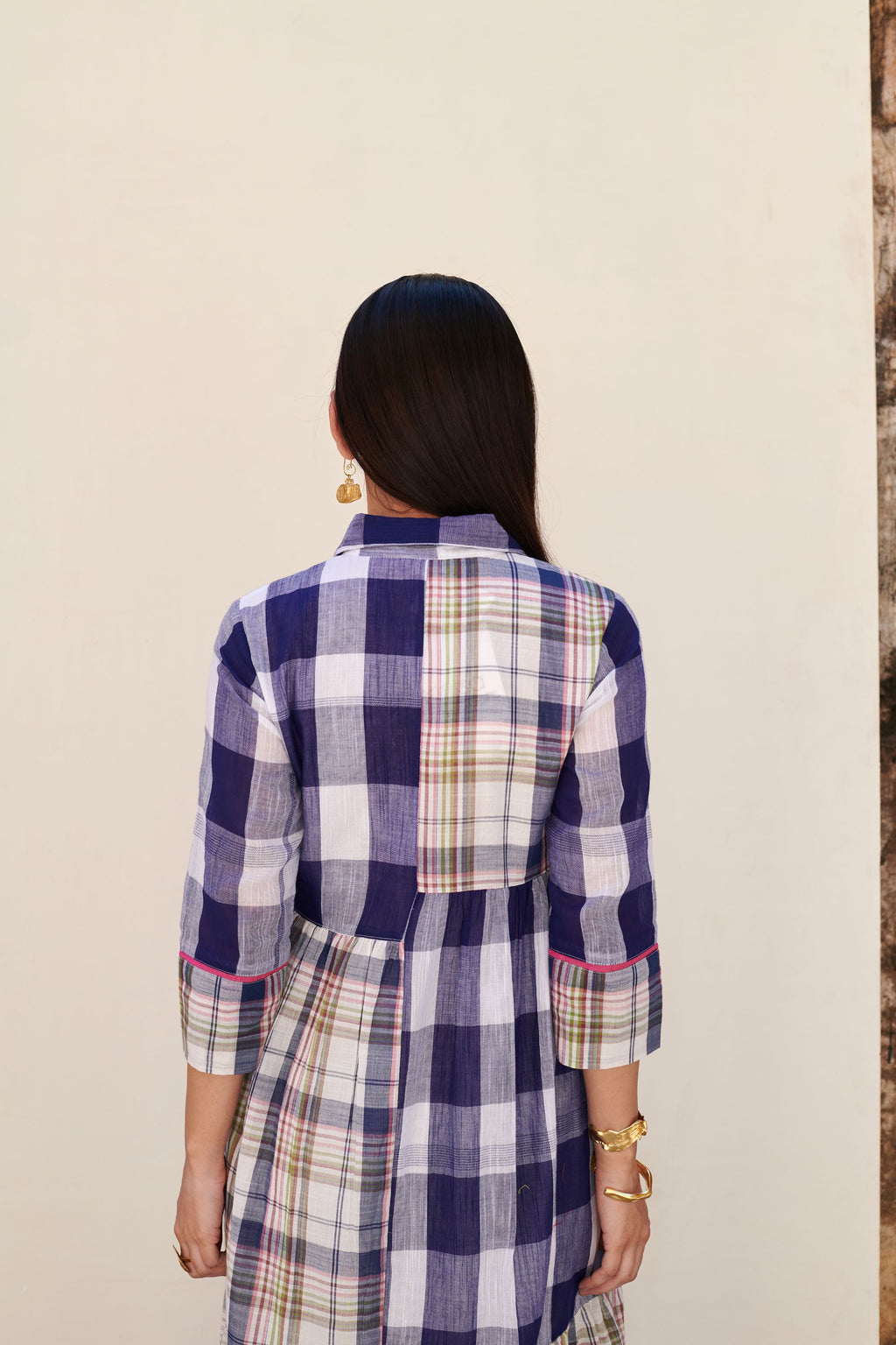 Blue Cotton Handloom Collar Neck Dress For Women's