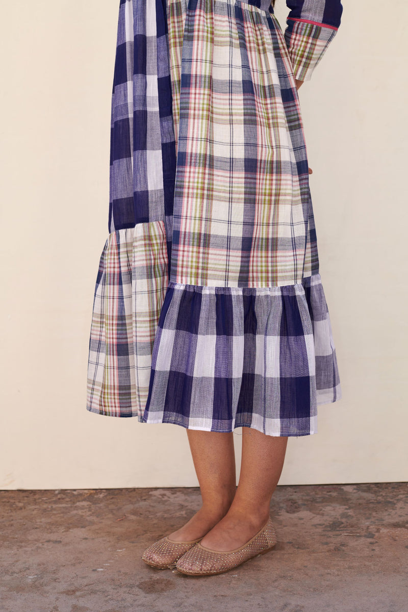 Blue Cotton Handloom Collar Neck Dress For Women's