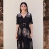 Black Cotton V-Neck Floral Print Dress For Women's