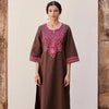 Brown Cotton Slub Round Neck Kurta Pant Set For Women's