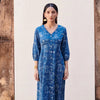 Indigo Handblock V-Neck Cotton Dress For Women's
