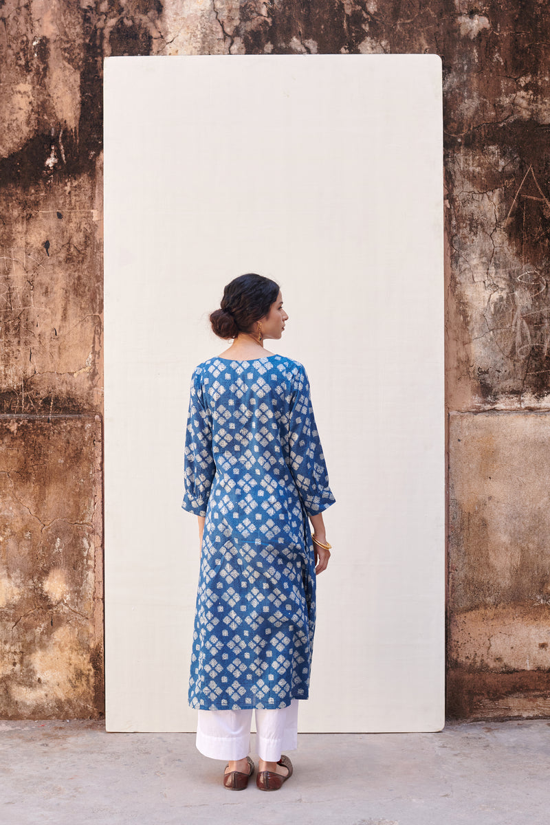 Indigo Cotton Round Handblock Kurta For Women's