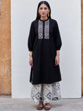 Black & White Cotton Flax Kurta With Palazzo Set For Women's