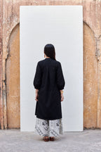 Black & White Cotton Flax Kurta With Palazzo Set For Women's