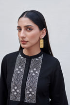 Black & White Cotton Flax Kurta With Palazzo Set For Women's