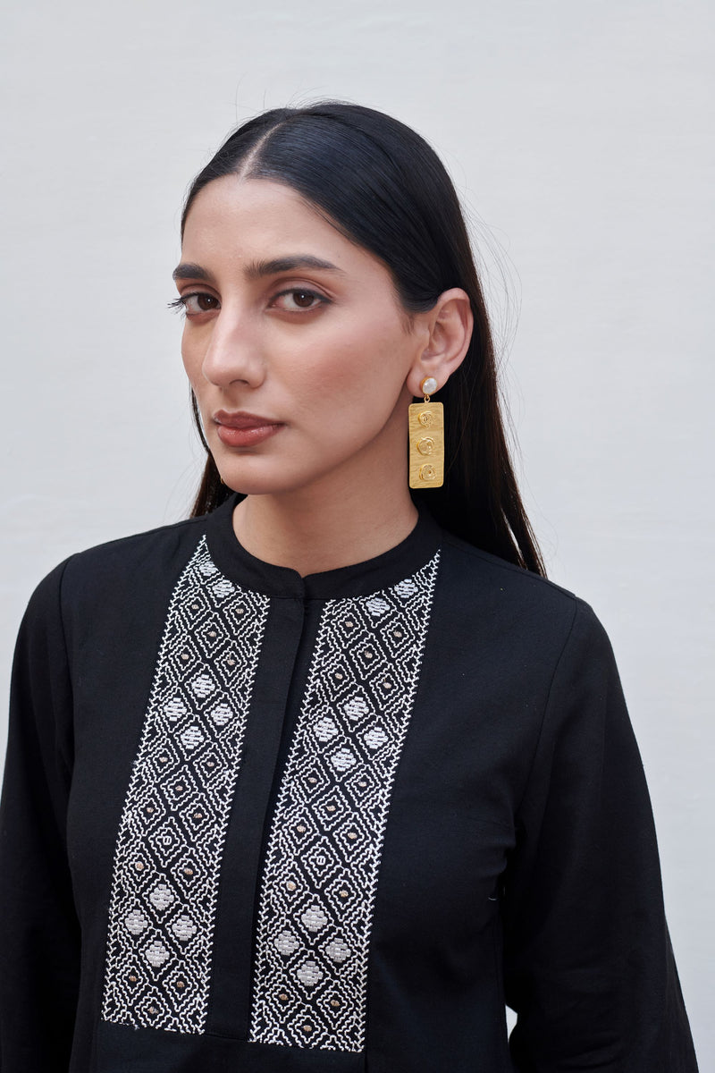 Black & White Cotton Flex Kurta With Palazzo Set For Women's