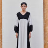 White & Black Linen V-Neck Dress For Women's