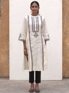 White Cotton Flax Kurta For Women's