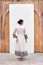 White Kurta & Dupatta Kota Doriya Pant-Cotton Round Neck Full Set For Women's