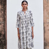 White & Black Abstarct Printed Cotton Kurta Pant Set For Women's