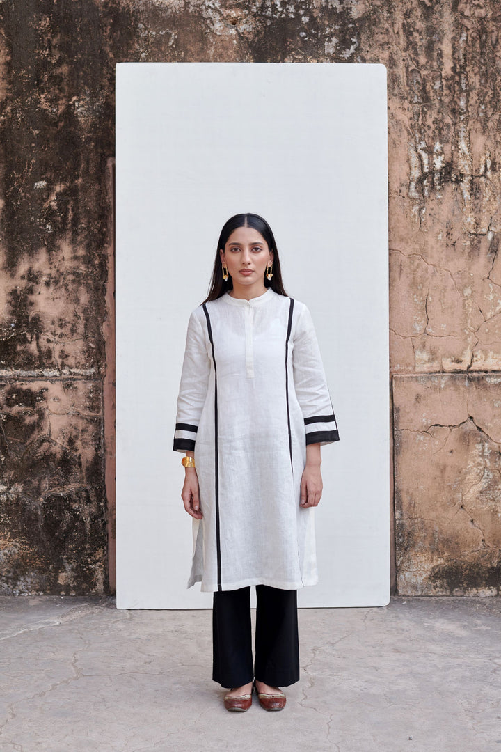 White Cotton Linen Kurta For Women's