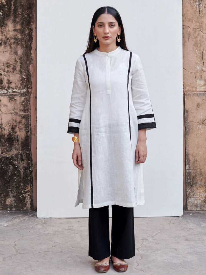 White Cotton Linen Kurta For Women's