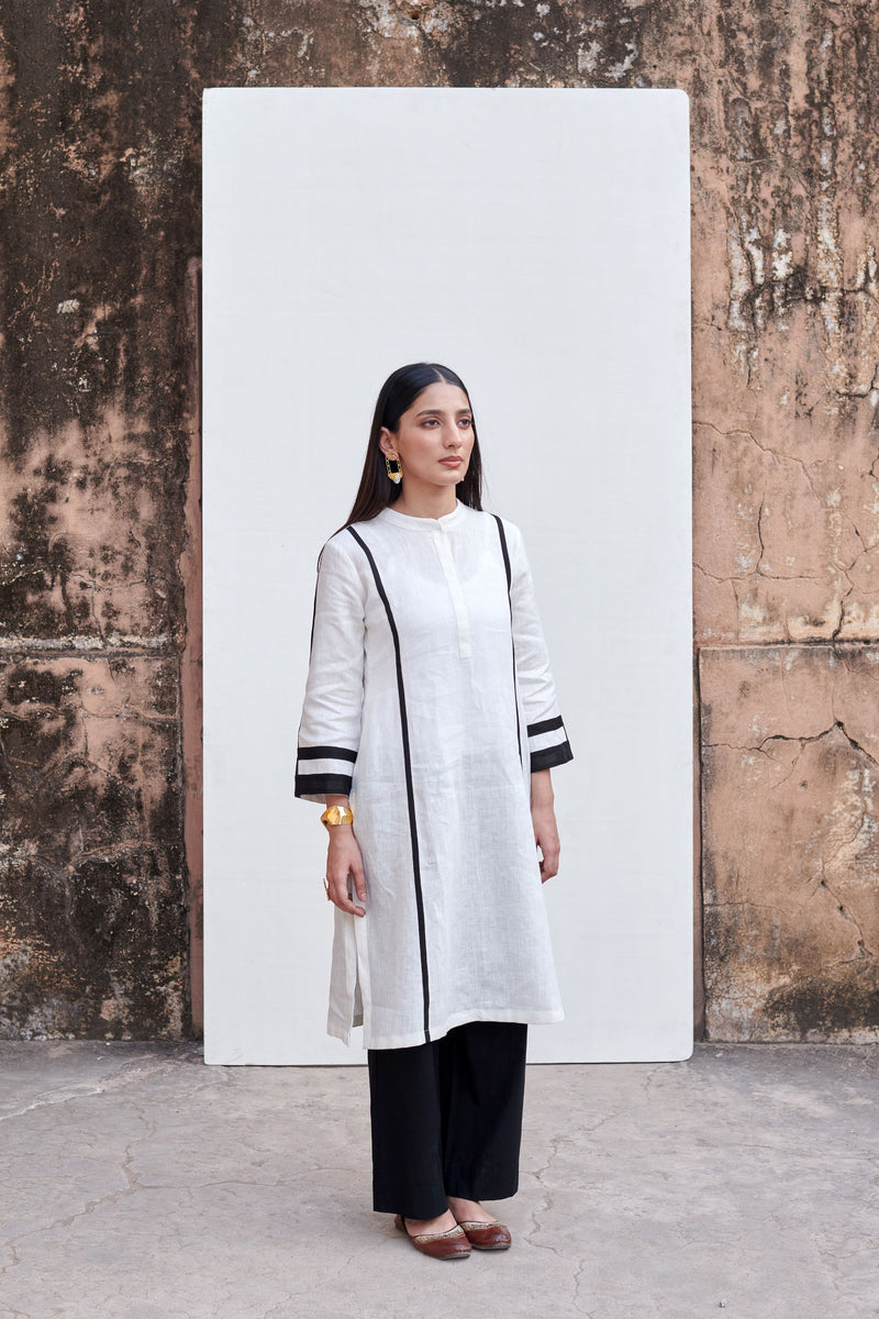 White Cotton Linen Kurta For Women's