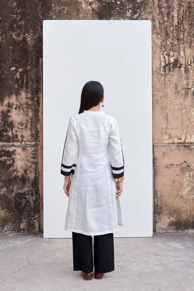 White Cotton Linen Kurta For Women's