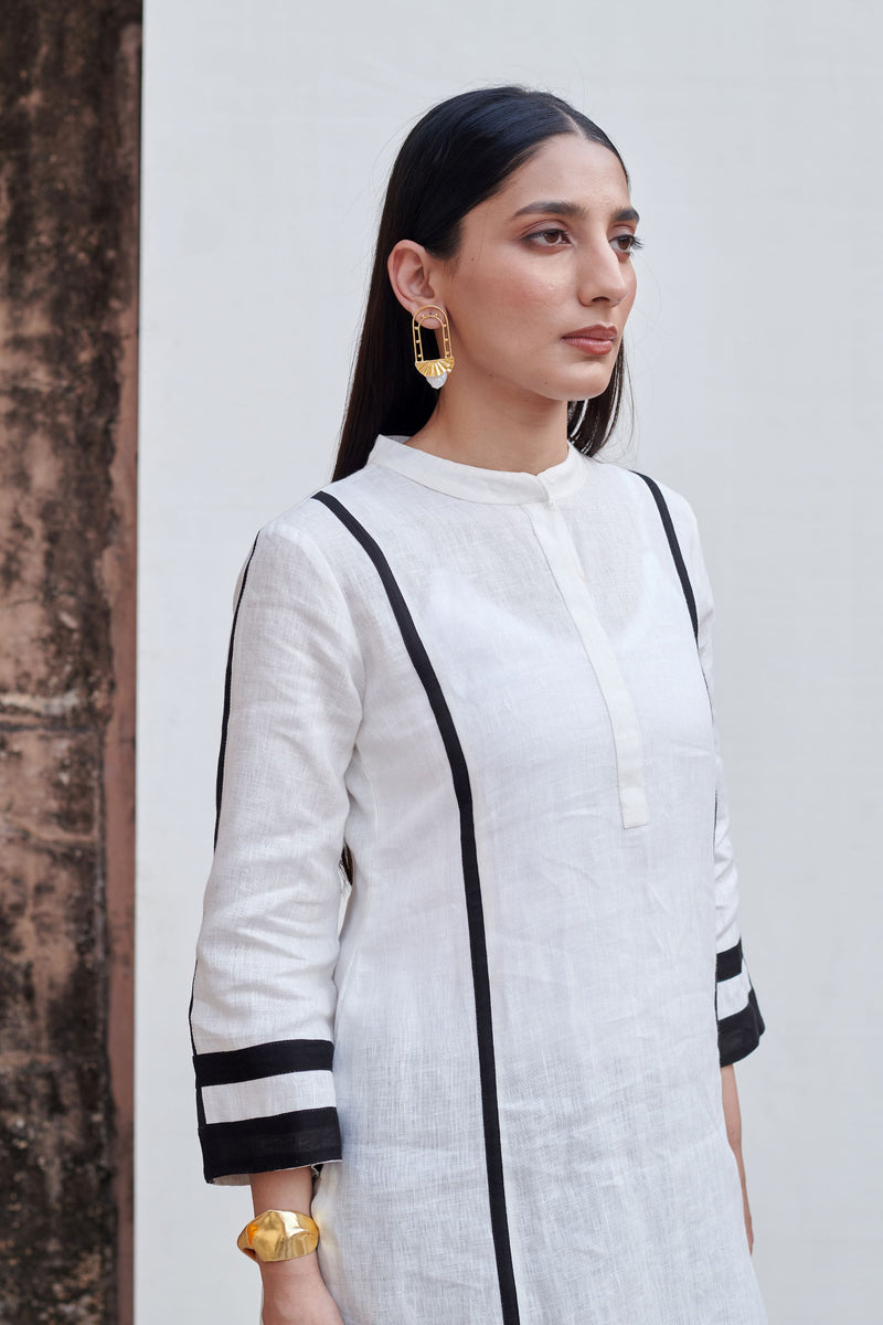 White Cotton Linen Kurta For Women's