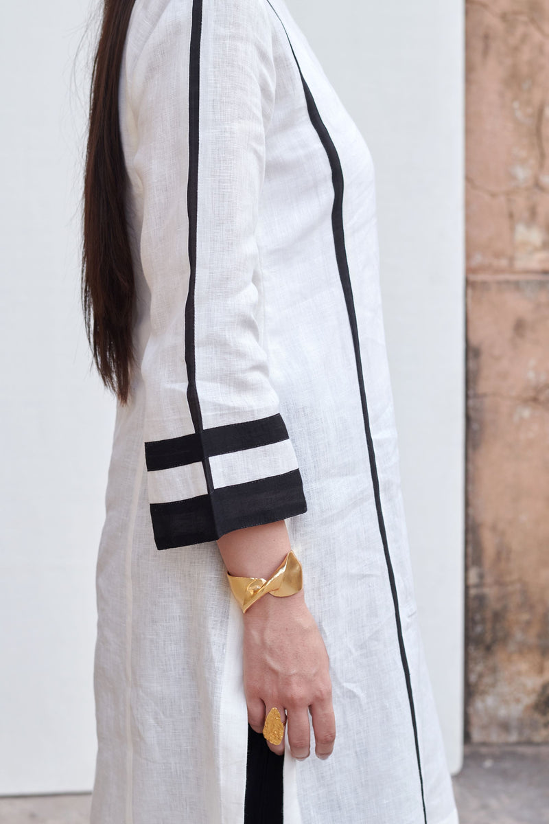 White Cotton Linen Kurta For Women's