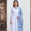 White Cotton Flax V-Neck Kurta For Women's