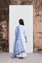 White Cotton Flax V-Neck Kurta For Women's