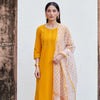 Mustard Yellow Cotton Slub Round Neck Kurta Pant Set For Women's