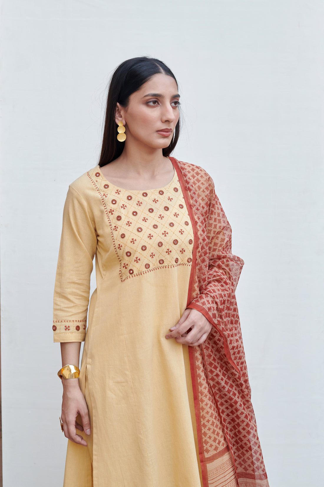 Warm Mustard Yellow Cotton Flax Kurta Pant Set