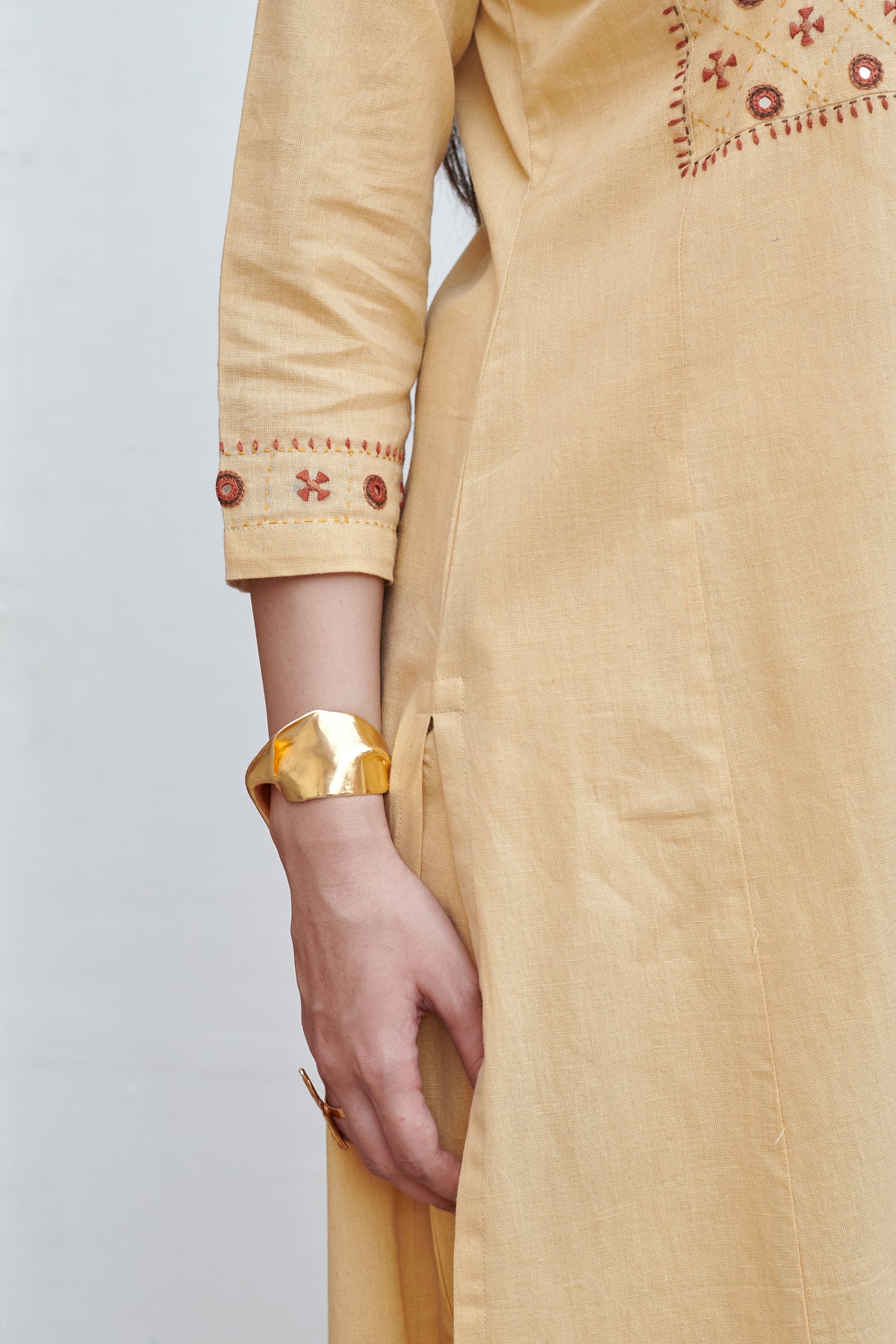 Warm Mustard Yellow Cotton Flax Kurta Pant Set