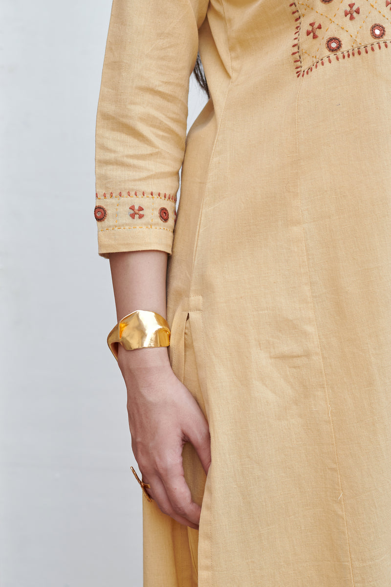 Warm Mustard Yellow Cotton Flex Kurta Pant Set