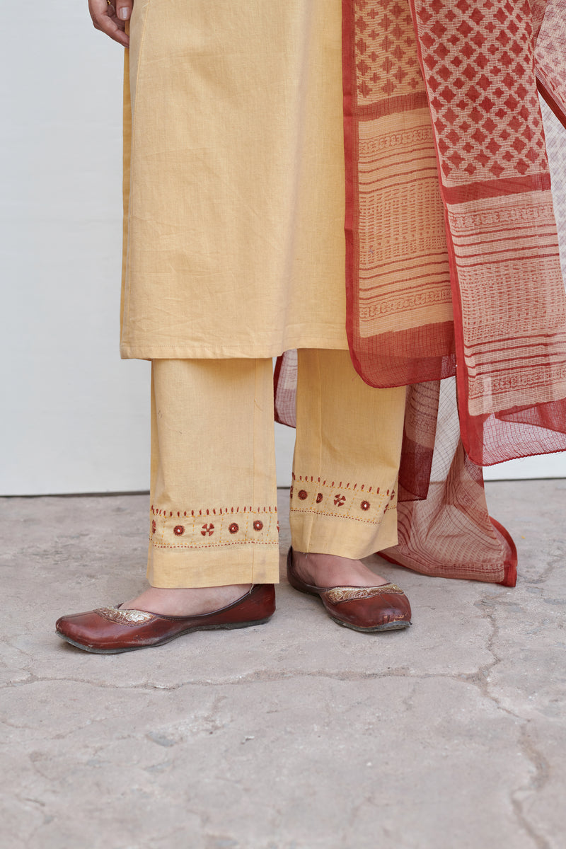 Warm Mustard Yellow Cotton Flex Kurta Pant Set