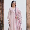 Light Pink Cotton Flax Round Neck Kurta Pant Set For Women's