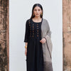 Black Cotton Slub Round Neck Kurta For Women's