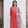Light Coral Cotton Kurta Slub Pant Set For Women's