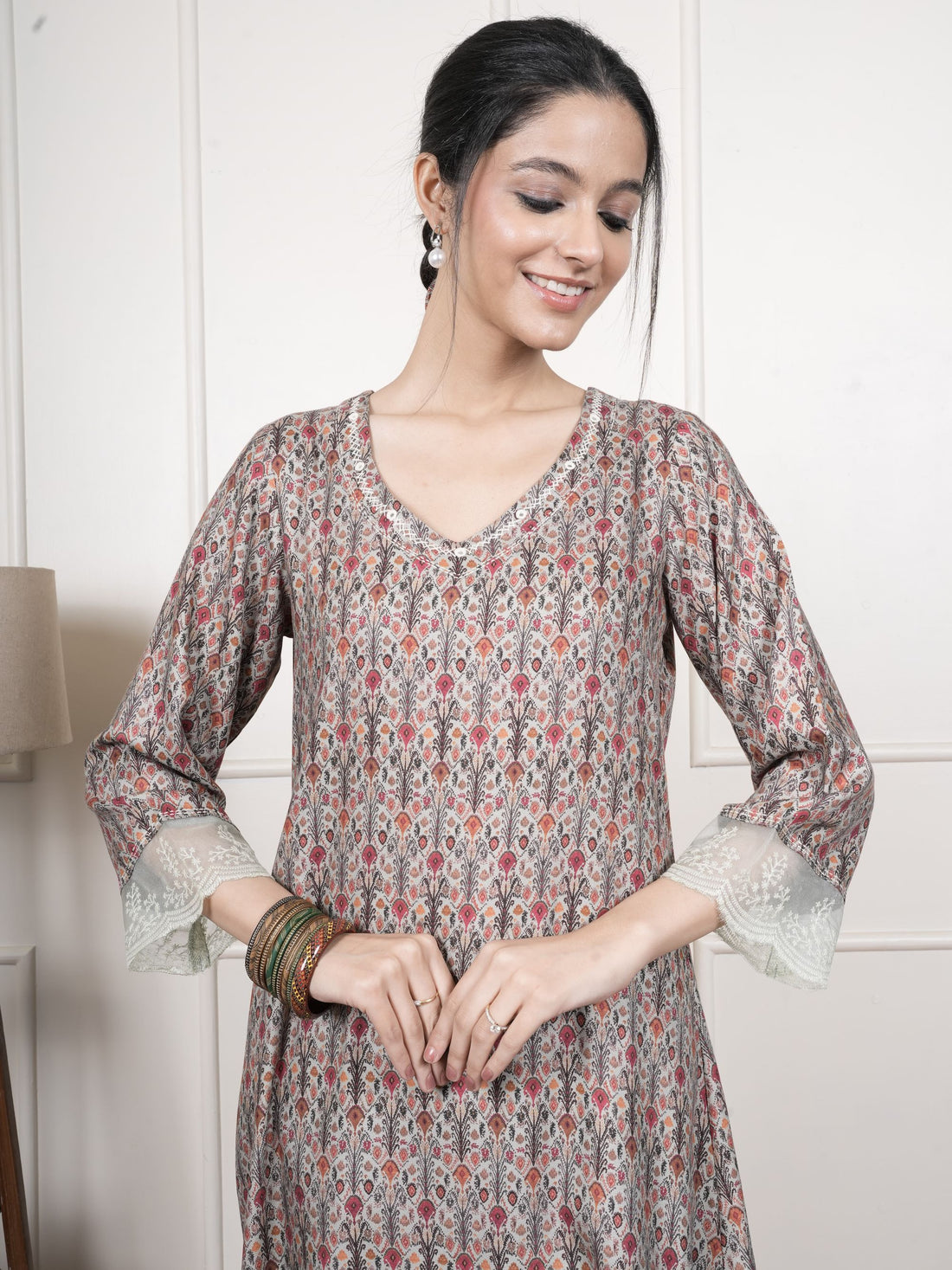 Multicolored Viscose Twill Kurta Pant Set For Women's