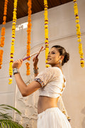 White & Red Lehenga Choli with Dupatta