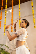 White & Red Lehenga Choli with Dupatta