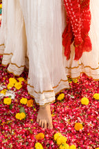 White & Red Lehenga Choli with Dupatta