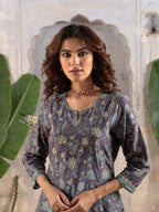 Steel Gray Chanderi Silk Kurta Pant Set For Women's