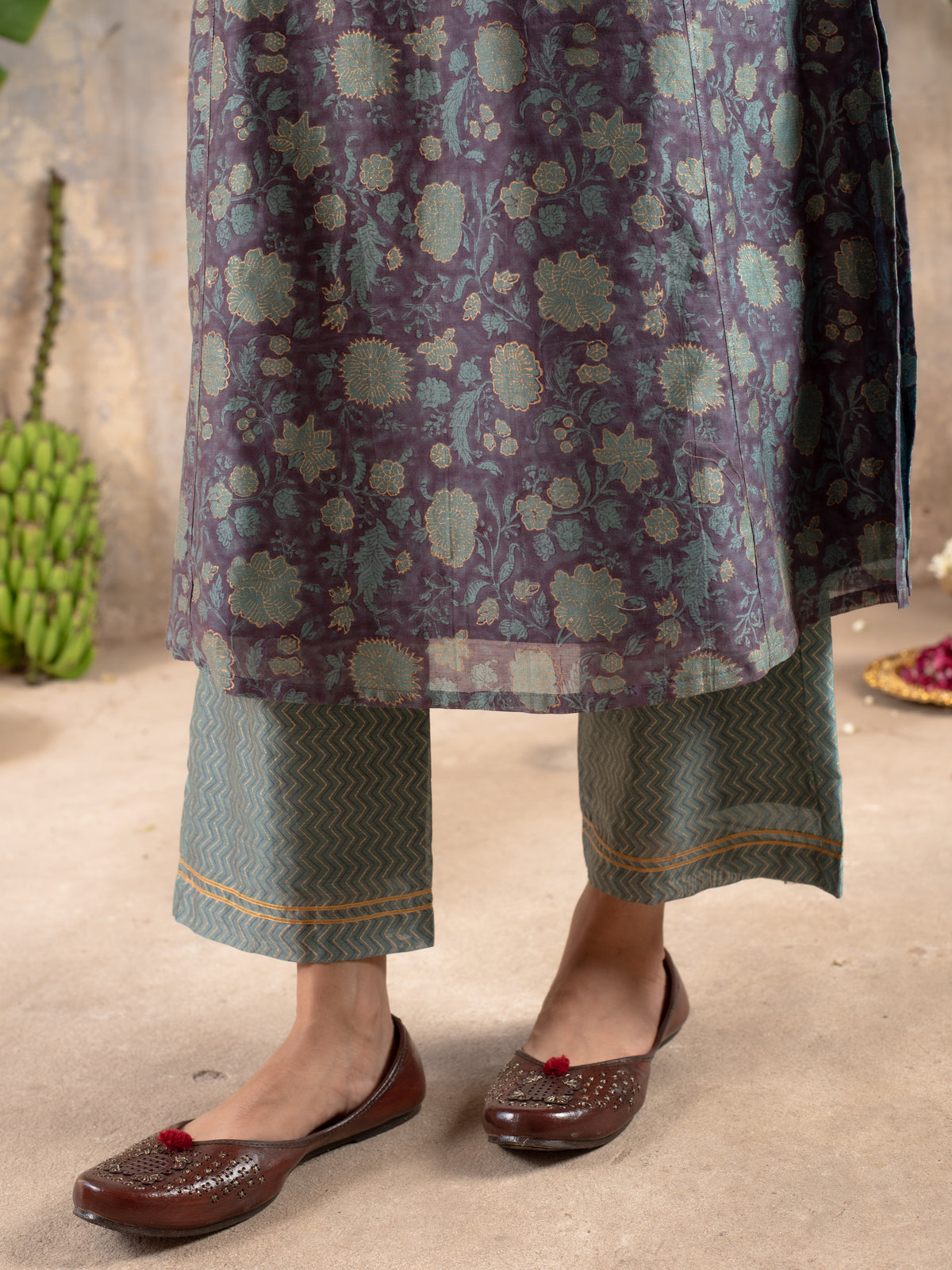 Steel Gray Chanderi Silk Kurta Pant Set For Women's