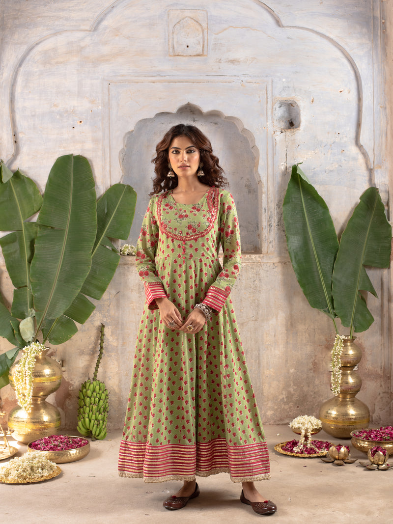 Green Long Kalidar Kurta