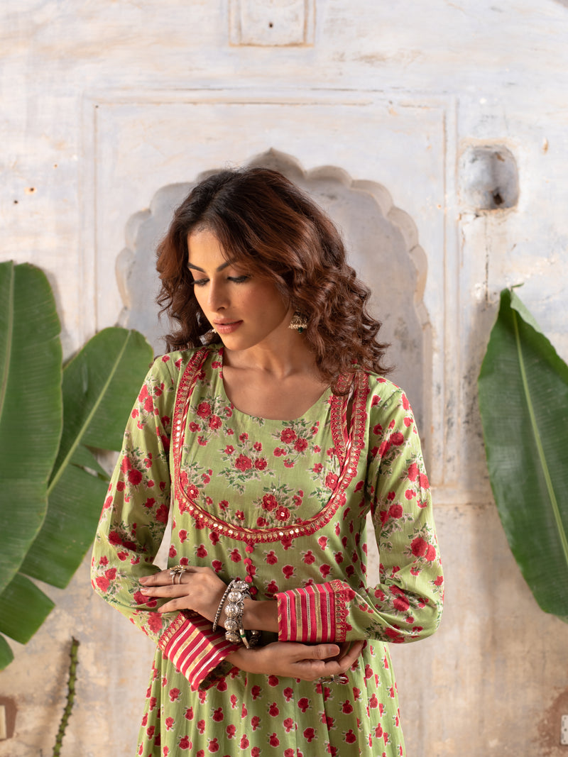 Green Long Kalidar Kurta