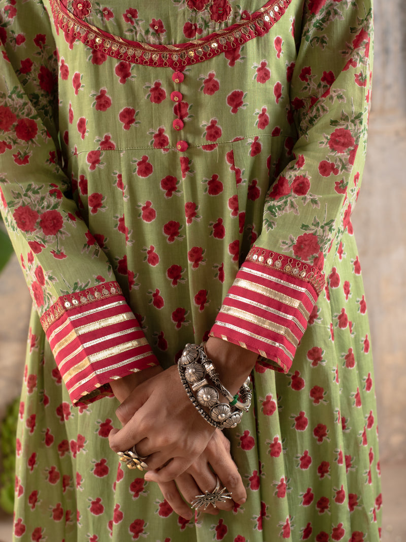 Green Long Kalidar Kurta