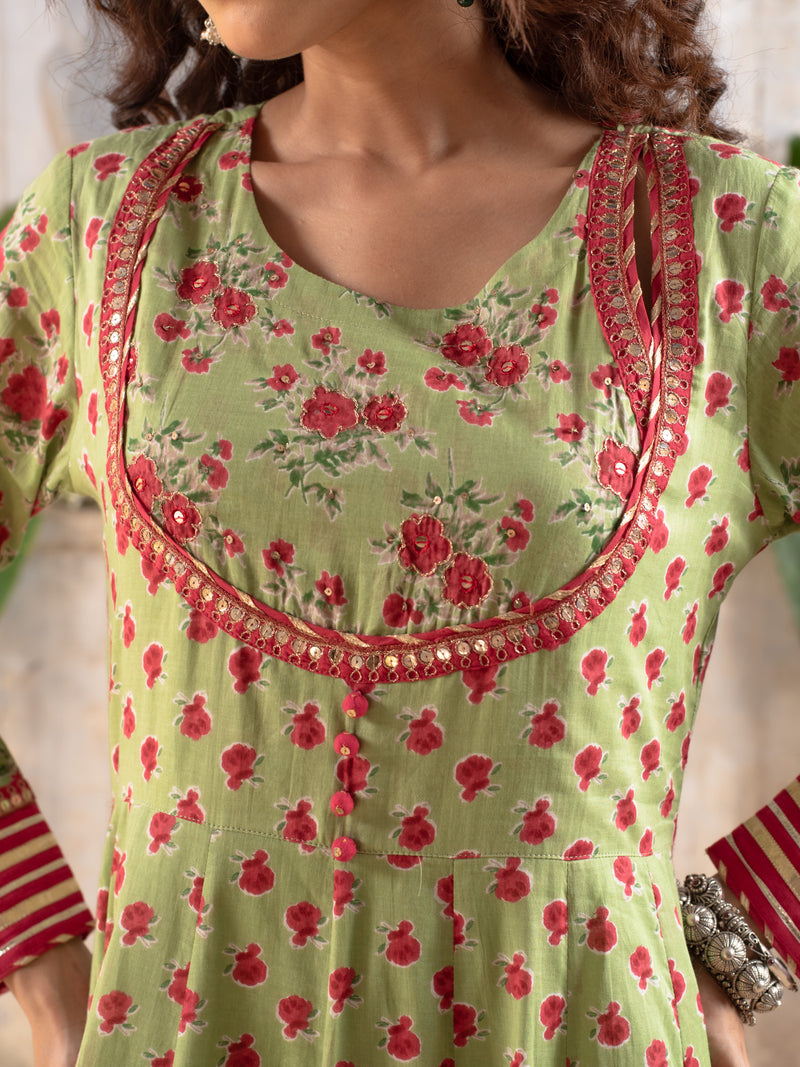 Green Long Kalidar Kurta