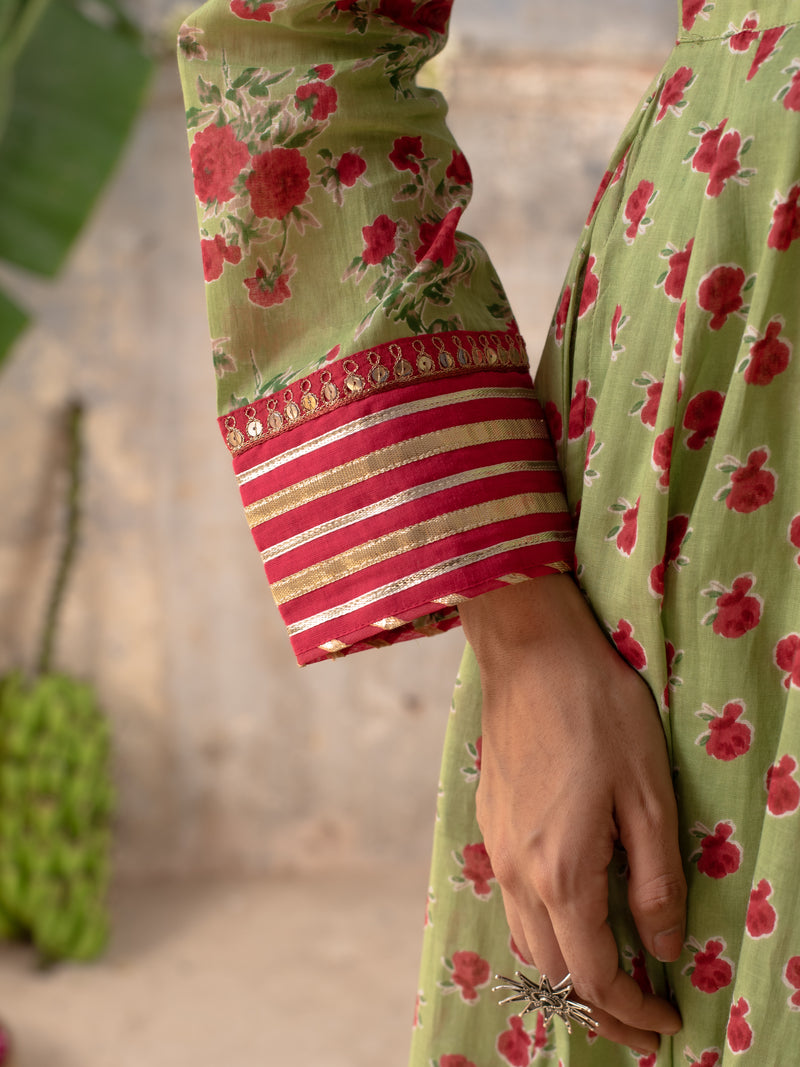 Green Long Kalidar Kurta