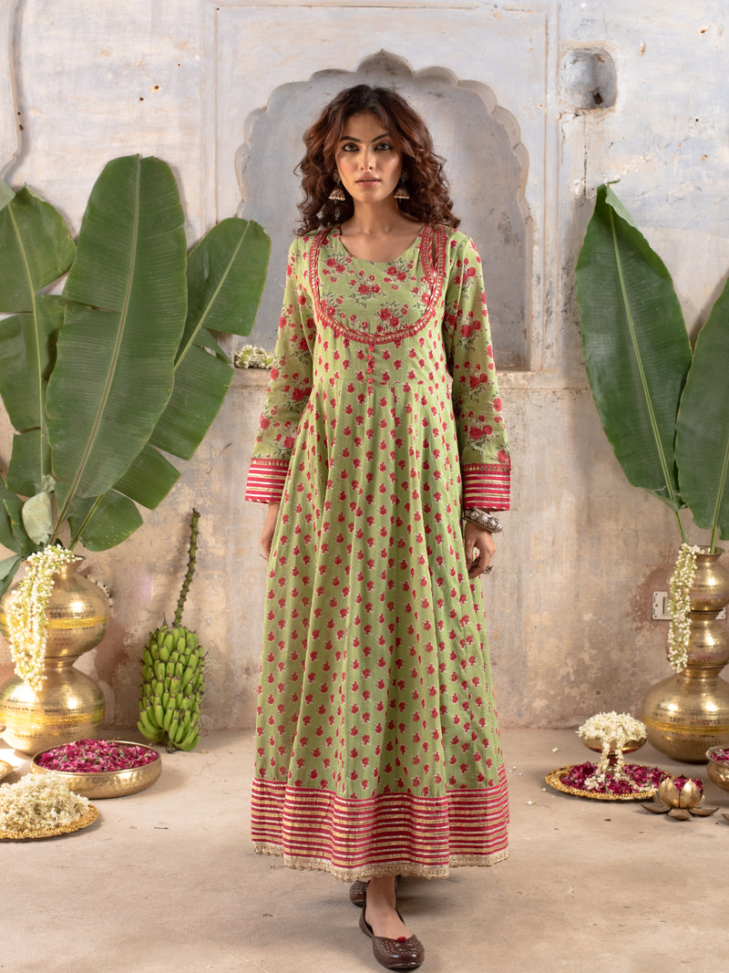 Green Long Kalidar Kurta