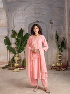 Baby pink cotton lurex round neck with kota doriya full set