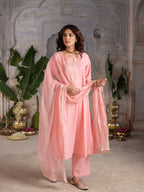 Baby pink cotton lurex round neck with kota doriya full set